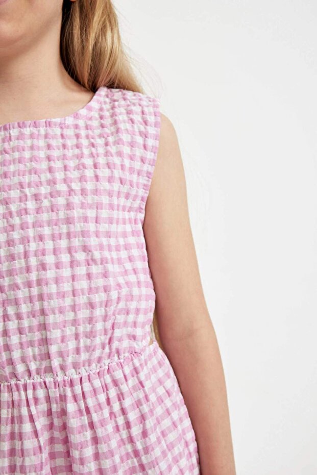 Kız Çocuk Kareli Kolsuz Yazlık Elbise C4022A824SM - 3