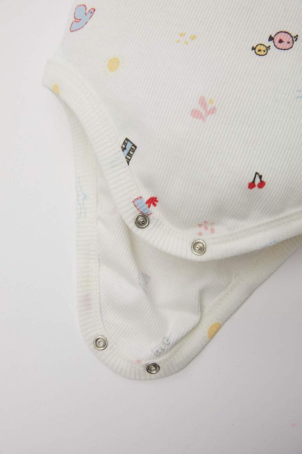 Kız Bebek 2li Takım Desenli Fitilli Kaşkorse Kısa Kollu Çıtçıtlı Body Şort C2550A524SM - 4