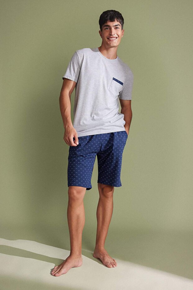 Regular Fit Pijama Takımı Bisiklet Yaka Kısa Kollu Üst Şort Alt C2869AX24SM - 1