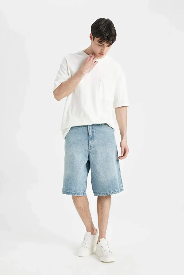 %100 Pamuk Baggy Jean Bermuda Şort C2048AX24SM - 3