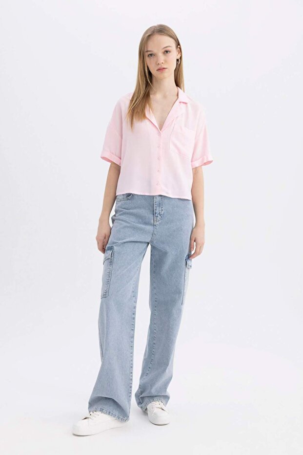 Coool Oversize Geniş Kalıp Pijama Yaka Kısa Kollu Gömlek C3751AX24SP - 2