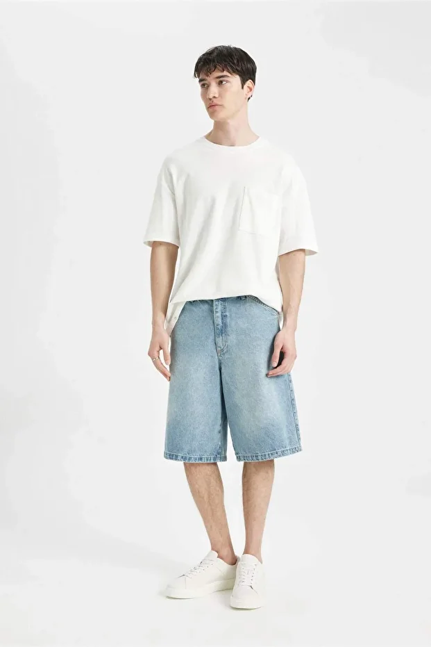 %100 Pamuk Baggy Jean Bermuda Şort C2048AX24SM - 2