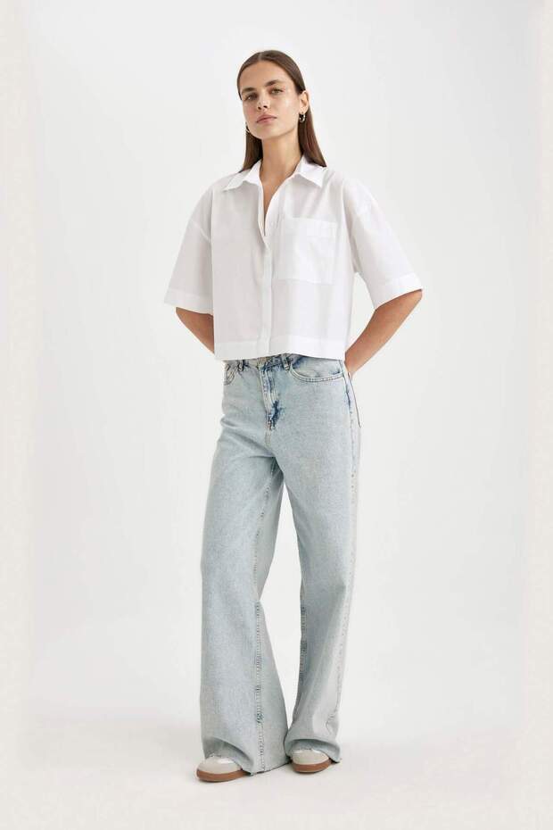 Crop Poplin Kısa Kollu Gömlek C8744AX24SM - 2