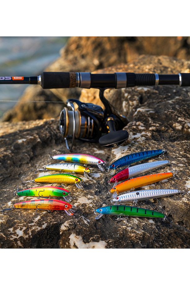 10'LU PAKET - 10 cm 9g Gerçekçi Görünümlü Yapay Balık Yemi – 2 Adet Üçlü İğneli Minnow Rapala - 5