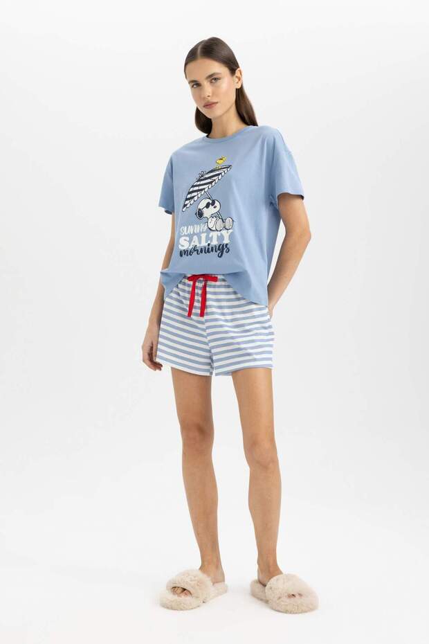 Fall in Love Snoopy Pijama Takımı Regular Fit Kısa Kollu Üst Şort C1739AX24SM - 1