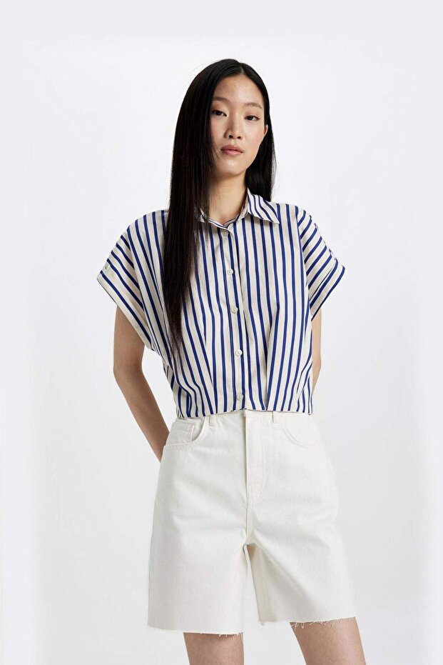 Yüksek Bel Jean Bermuda Şort C2455AX24SM - 3