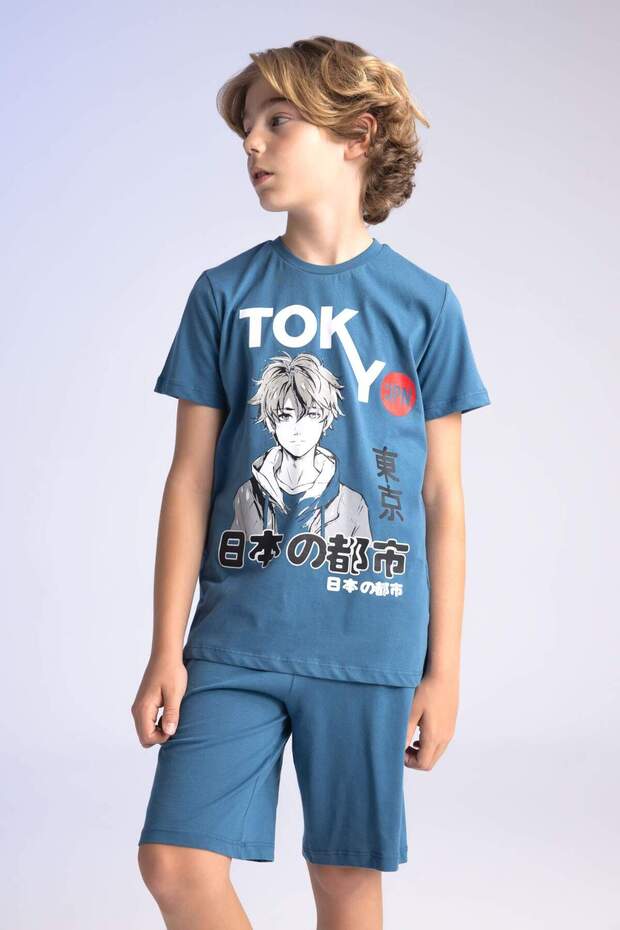 Erkek Çocuk Pijama Takımı Baskılı Kısa Kollu Üst Şort C2783A824SM - 1
