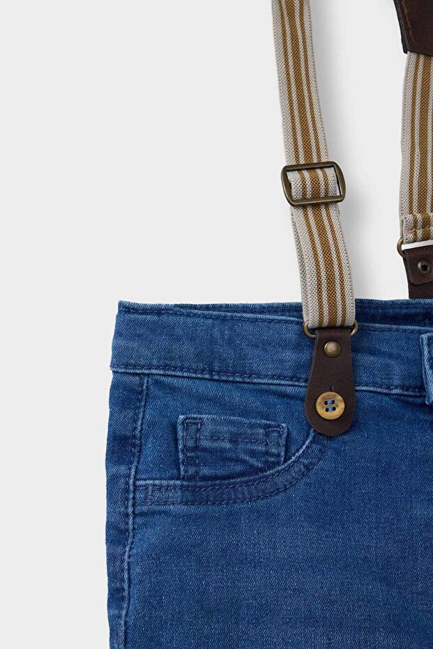Erkek Bebek 2'li Takım Jean Şort Pantolon Askısı C2289A524SM - 2