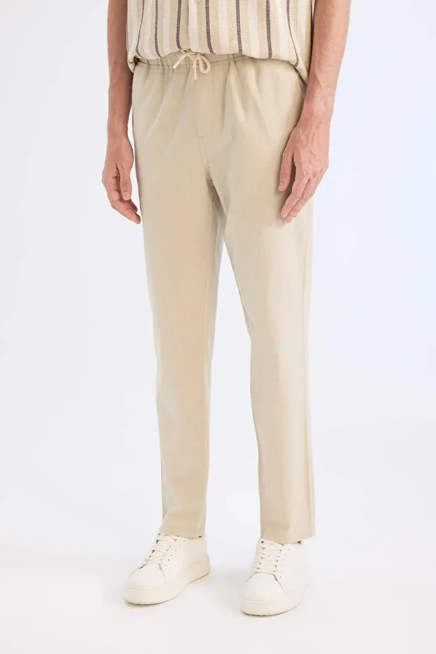 %100 Pamuk Yazlık Jogger Pantolon Dar Paça Beli Bağcıklı Lastikli Cepli Z6475AZ24SP - 4