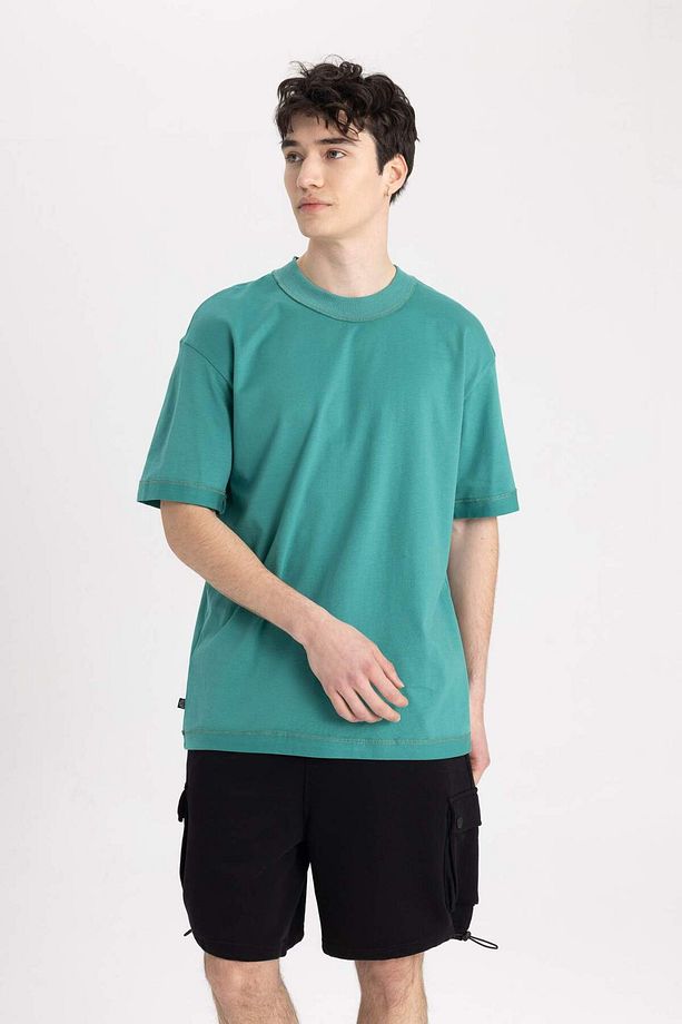 Boxy Fit Bisiklet Yaka Basic Düz Kısa Kollu Tişört C2562AX24SM - 3
