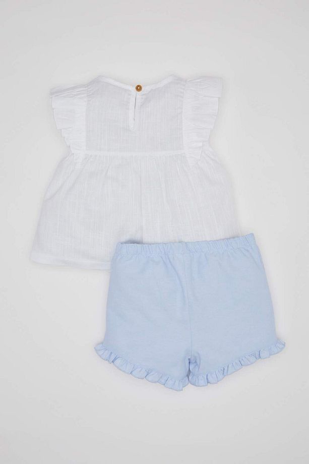 Kız Bebek 2li Takım Kısa Kollu Flamlı Poplin Bluz Şort C4091A524SM - 5