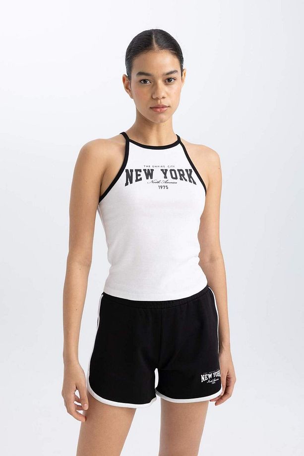 DeFactoFit Crop Bisiklet Yaka Baskılı Ribana Sporcu Atlet B8972AX24SM - 6