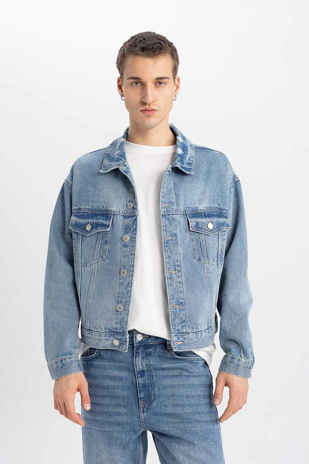 Relax Fit Düğmeli Cepli Mevsimlik Baharlık Jean Ceket B5749AX24SP - 4