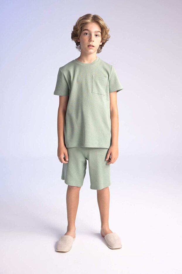 Erkek Çocuk Pijama Takımı Waffle Kısa Kollu Üst Şort C2782A824SM - 2
