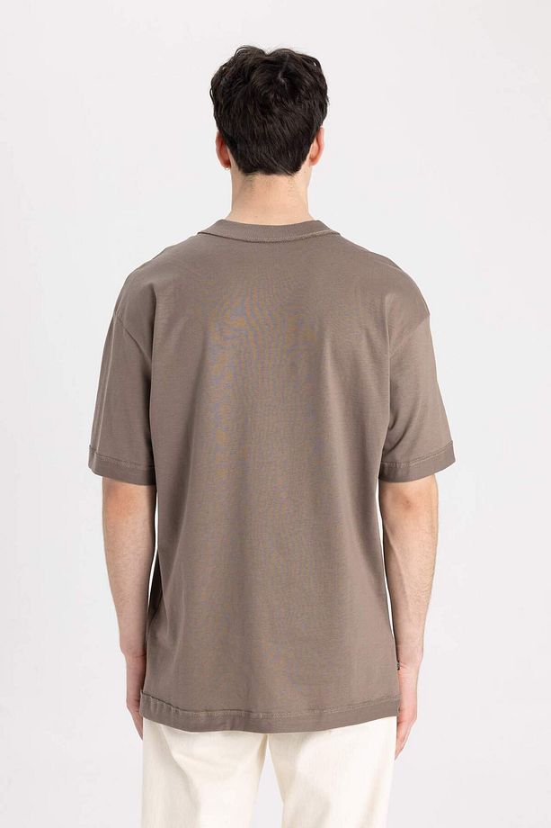 Boxy Fit Bisiklet Yaka Basic Düz Kısa Kollu Tişört C2562AX24SM - 6