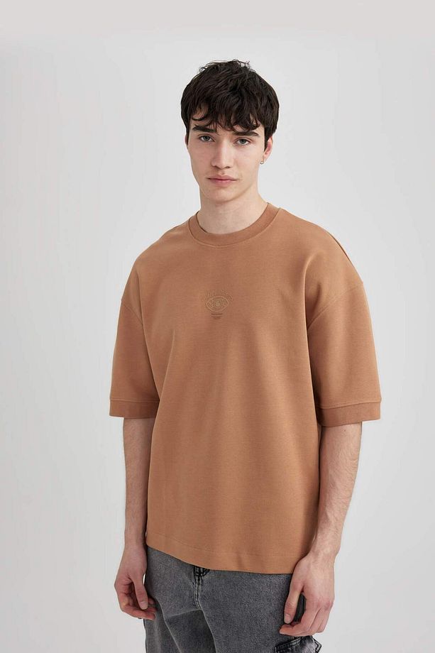 Loose Fit Bisiklet Yaka Baskılı Ağır Kumaş Kısa Kollu Tişört B8637AX24SM - 3