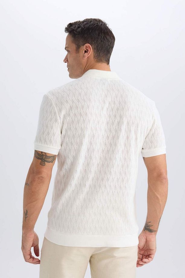 Regular Fit Polo Yaka Kısa Kollu Örgü Görünümlü Tişört B6536AX24SP - 6