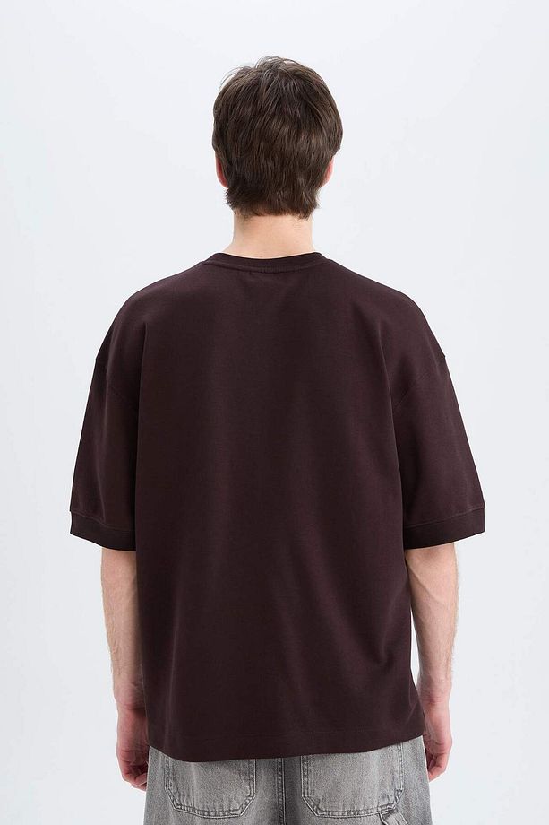 Loose Fit Bisiklet Yaka Baskılı Kısa Kollu Ağır Kumaş Tişört C0896AX24SP - 7