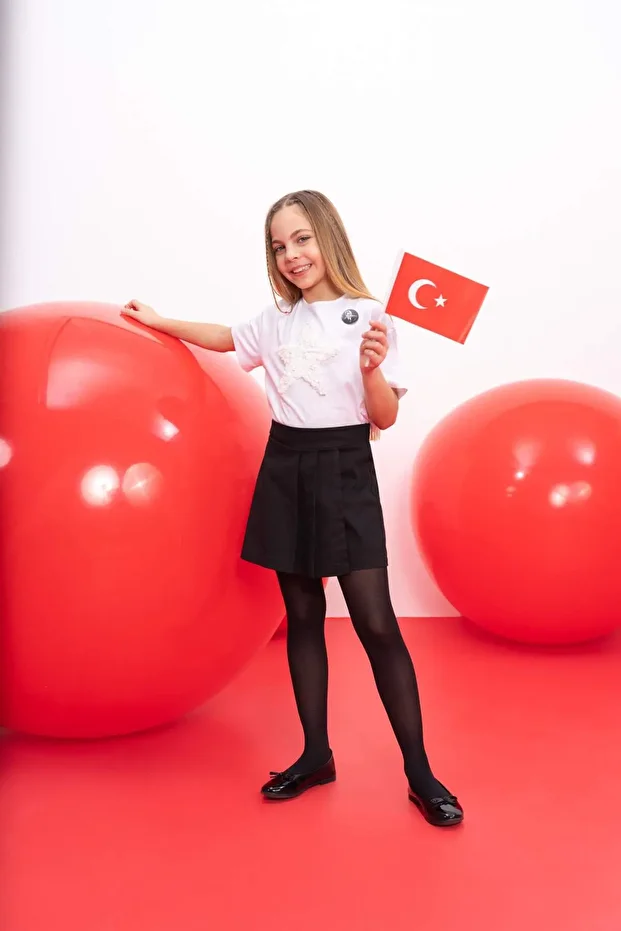 Kız Çocuk Siyah Gabardin Pileli Okul Şort Etek A1927A824SM - 1