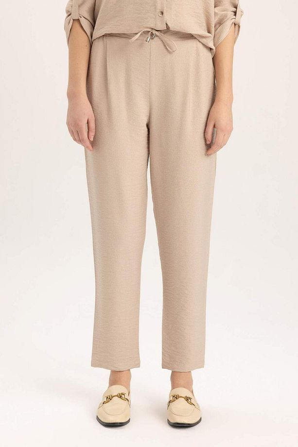 Jogger Pantolon Keten Görünümlü Cepli Yüksek Bel Düz Paça R0433AZ24SM - 1