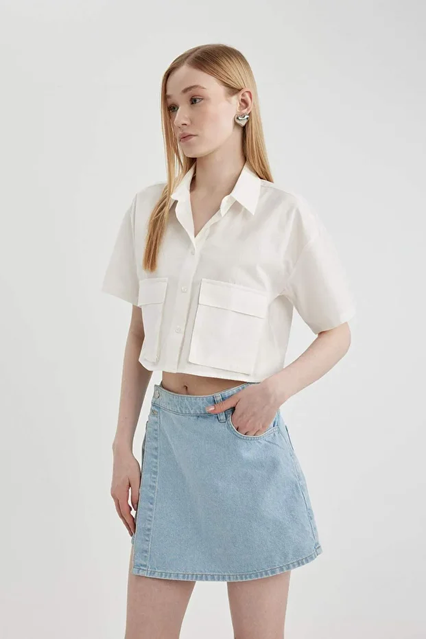 Coool Oversize Geniş Kalıp Poplin Kısa Kollu Gömlek C0739AX24SP - 6