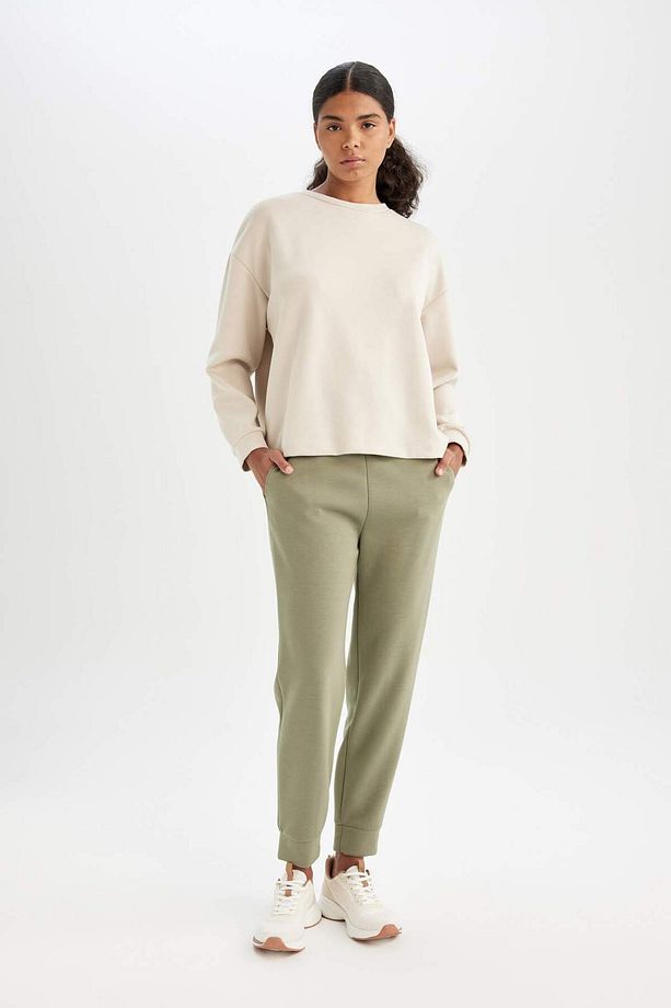 DeFactoFit Oversize Geniş Kalıp Bisiklet Yaka Basic Düz Skuba Dalgıç Kumaş Sporcu Sweatshirt B4668AX - 5