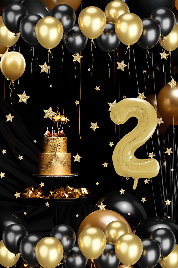 2 Year Old Gold Black Balloon Set Gold Numbered Birthday Balloon Stylish Party Ornament