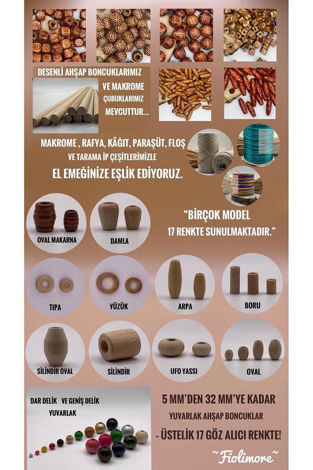 8 Mm Karışık Renkli Ahşap Boncuk (50 GRAM 224 ADET) Geniş Delik Çapı 3 Mm Yuvarlak Makrome Tahta - 4