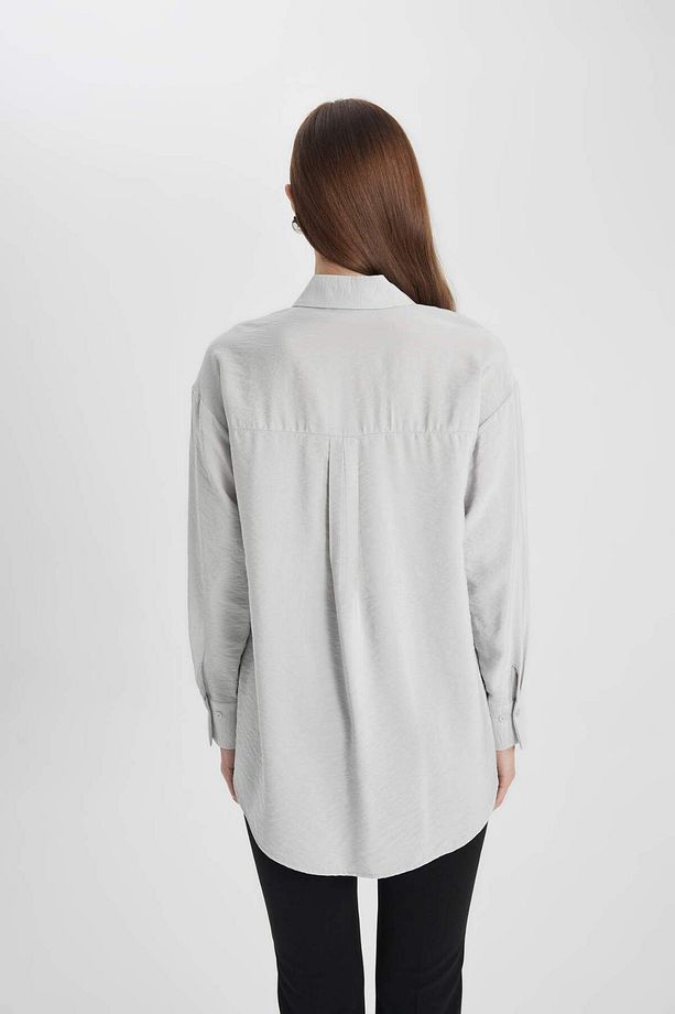 Relax Fit Basic Düz Uzun Kollu Gömlek Tunik C0304AX24SP - 6