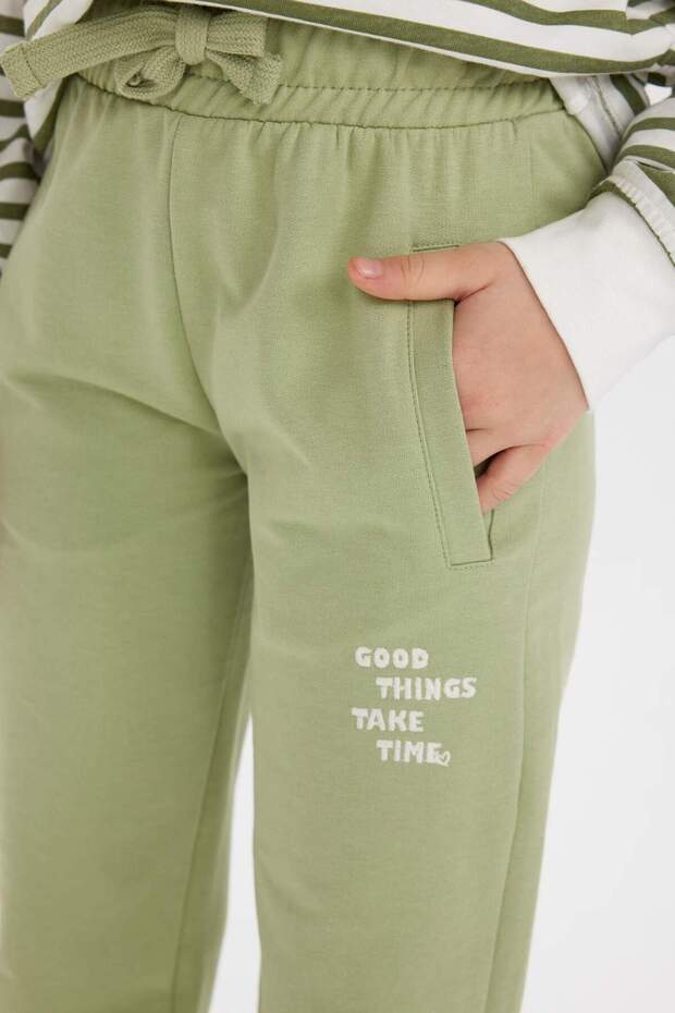 Kız Çocuk Baskılı Beli Bağcıklı Lastikli Paça Cepli Jogger Eşofman Altı B6401A824SM - 5