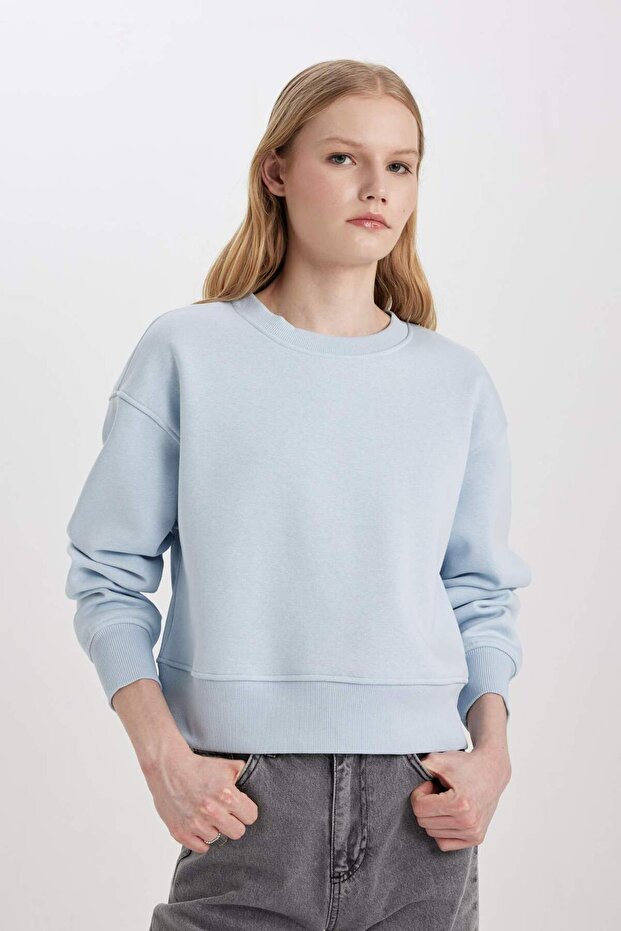 Relax Fit Bisiklet Yaka Kalın Basic Düz Sweatshirt B8568AX24SP - 3