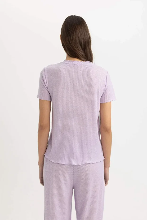 Regular Fit Bisiklet Yaka Kısa Kollu Pijama Üstü-Fall in Love B6701AX24SP - 6