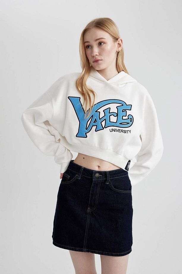 Coool Yale University Oversize Geniş Kalıp Kapüşonlu Crop Sweatshirt C3092AX24SP - 6