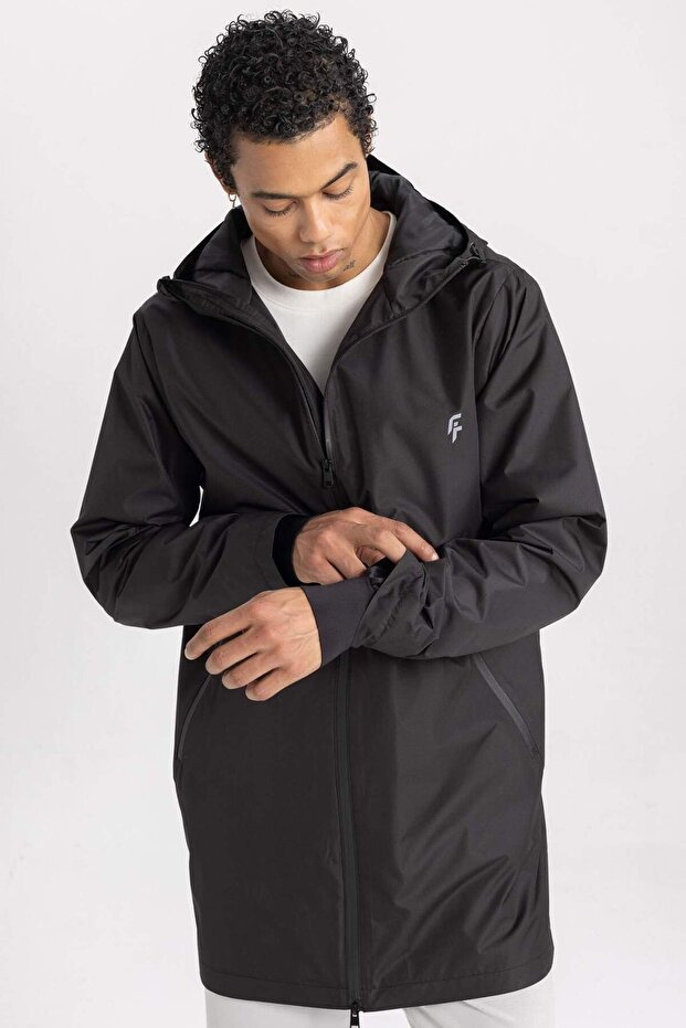 Fit Water Repellent Raincoat Coat Windproof Hooded Zippered Long with Pockets C3972Ax24Sp