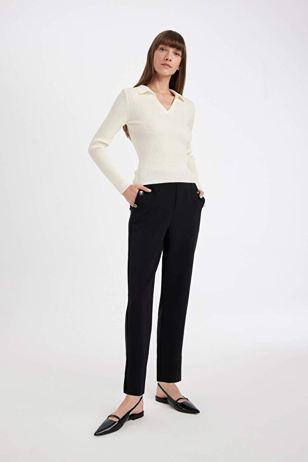 Carrot Fit Havuç Kalıp Kumaş Pantolon Basic Düz Cepli Yüksek Bel Düz Paça B1238AX24SP - 3