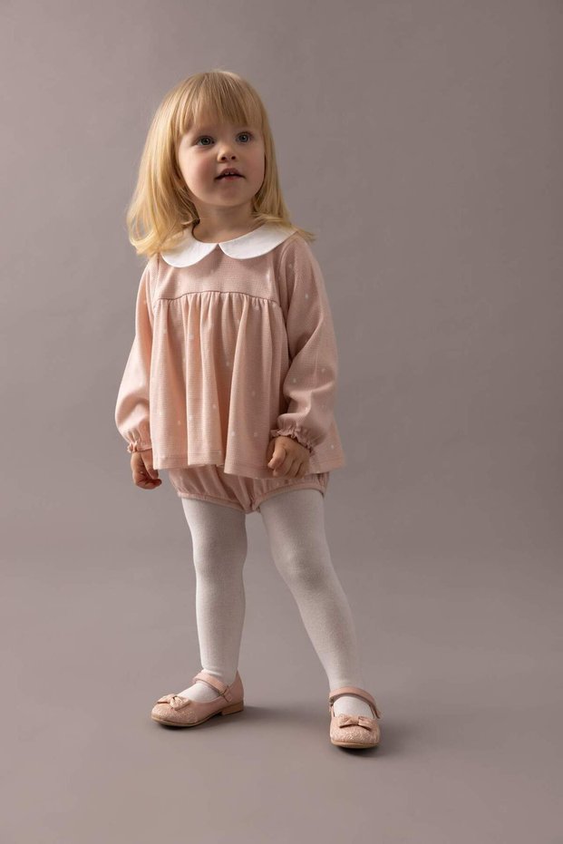 Baby Girl Newborn 2Pcs Set Polka Dot Waffle Long Sleeve Romper Dress Pantyhose B9656A524Sp