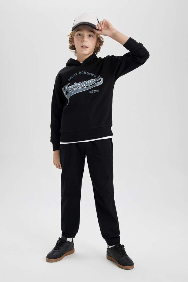 Erkek Çocuk Beli Bağcıklı Cepli Lastikli Paça Jogger Basic Düz Pantolon B6713A824SM - 2