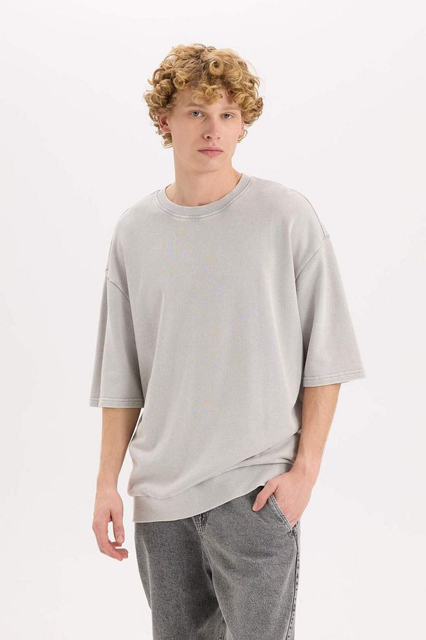 Loose Fit Bisiklet Yaka Yıkamalı Soluk Efektli Kısa Kollu Tişört C0709AX24SP - 3