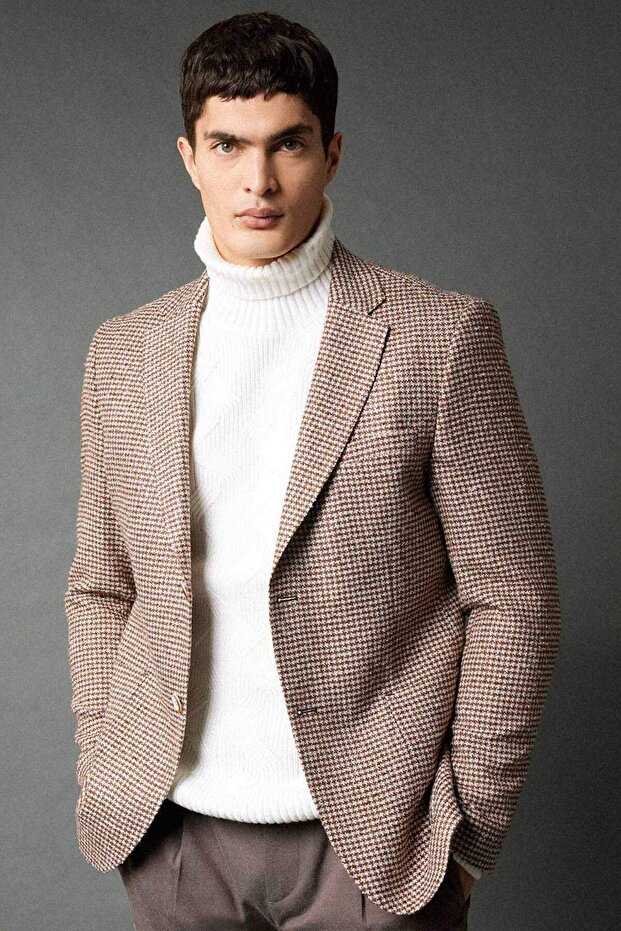 Modern Fit Jacket Collar Pattern Buttoned Lined Blazer Jacket B0070Ax23Wn - 1