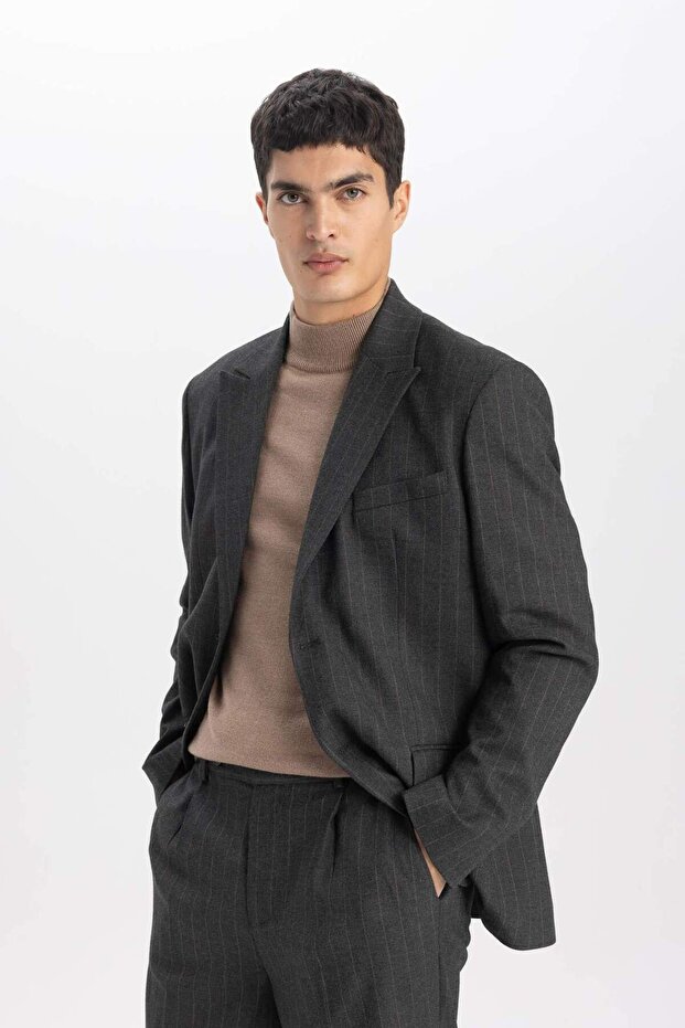 Striped Button Lined Blazer Jacket B0151Ax23Wn - 7