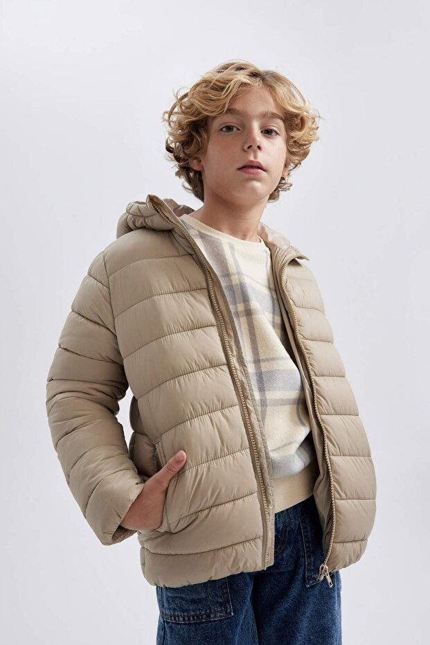 Erkek Çocuk Su İtici Kapüşonlu Basic Düz Şişme Mont B1824A824SP - 3