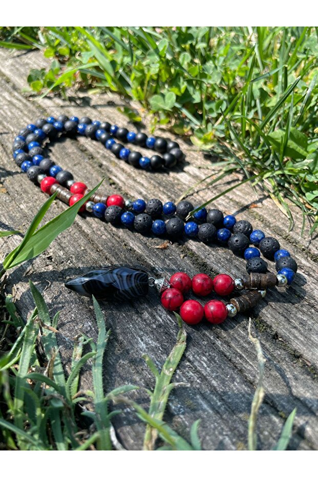 ŞAMAN ROAD THEMED SPECIAL DESIGN AKIK SERIES BLACK WHITE BLUE RED HANDMADE NATURAL STAR PENDANT