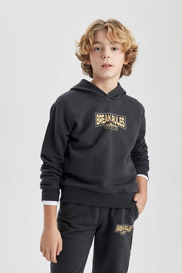 Erkek Çocuk Baskılı Kapüşonlu Kalın Sweatshirt B8991A823CW - 3