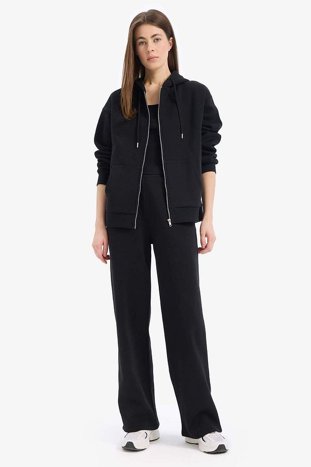 Straight Fit Beli Lastikli Eşofman Altı Cepli Yüksek Bel Kalın Basic Düz B8571AX23WN - 1