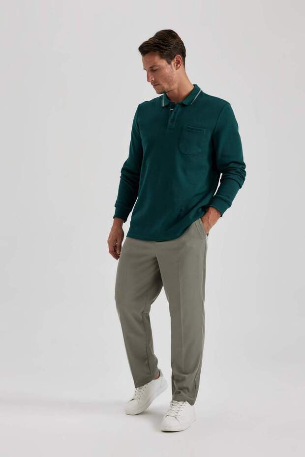 Regular Fit Polo Yaka Pike Basic Düz Sweatshirt B1869AX23AU - 6