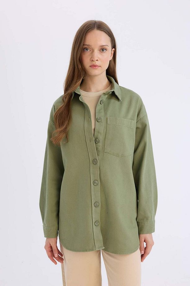 Relax Fit Basic Düz Gabardin Uzun Kollu Gömlek Tunik A6474AX23AU - 3