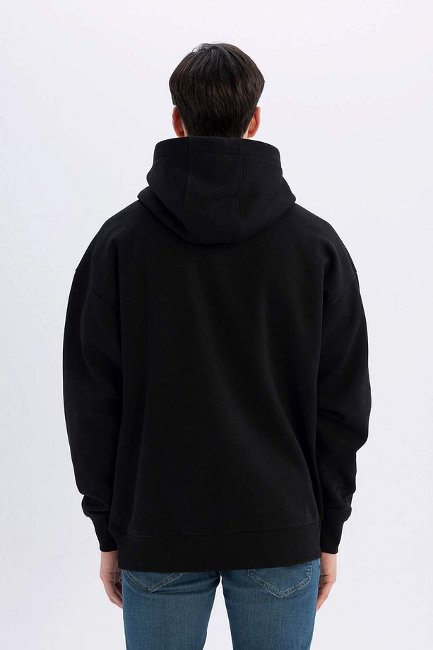 Oversize Geniş Kalıp Kapüşonlu Kanguru Cepli Basic Düz Sweatshirt A4331AX23AU - 6