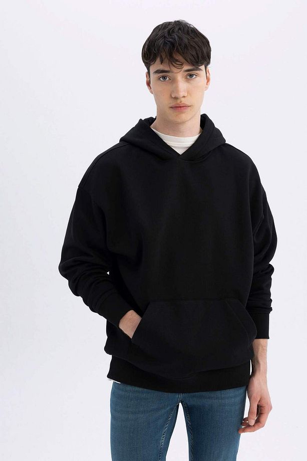 Oversize Geniş Kalıp Kapüşonlu Kanguru Cepli Basic Düz Sweatshirt A4331AX23AU - 3