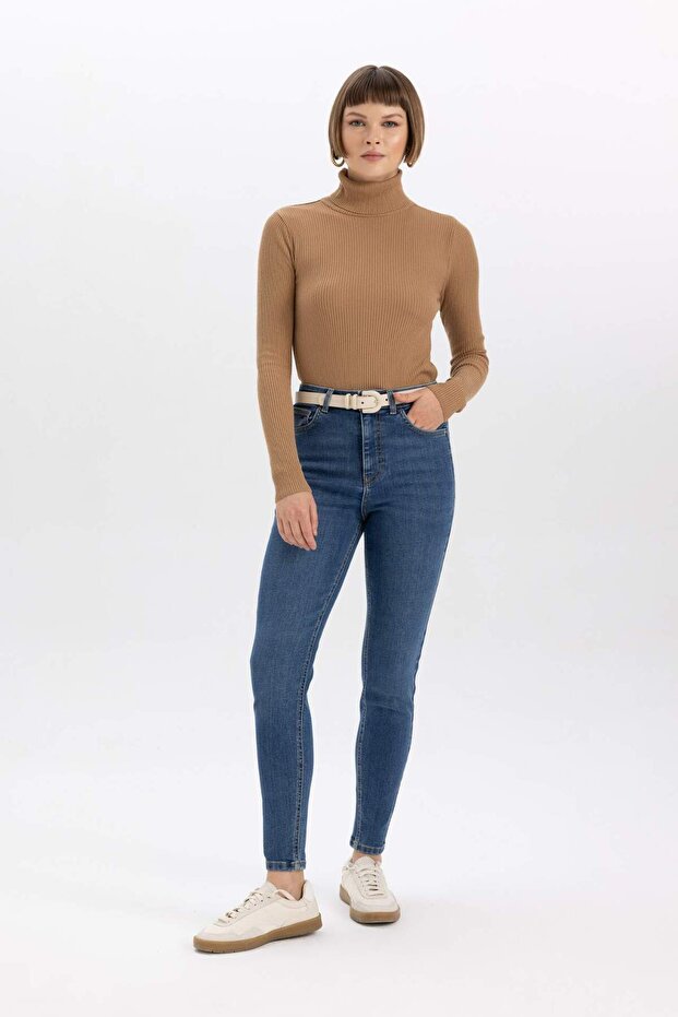 Fitted Balıkçı Yaka Basic Düz Triko Kazak B2092AX23WN - 2