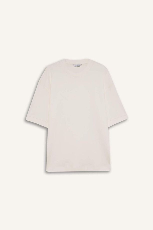 Loose Fit Bisiklet Yaka Kısa Kollu Ağır Kumaş Basic Düz Tişört B4844AX23WN - 6